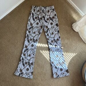 Women's Gray Floral-Print Drawstring Wide-Leg Sweats